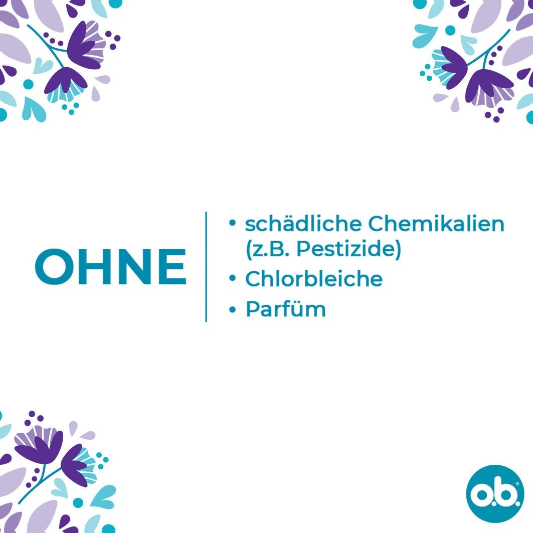 Text: OHNE schädliche Chemikalien, Chlorbleiche, Parfum. Mit Logo.
