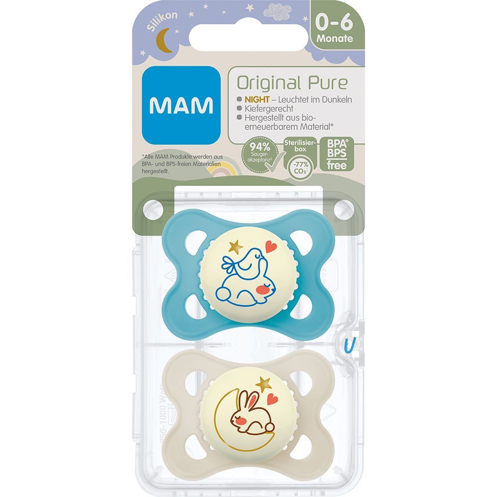 MAM Original Pure Night Silicone Tétines 0-6 (couleur au choix)