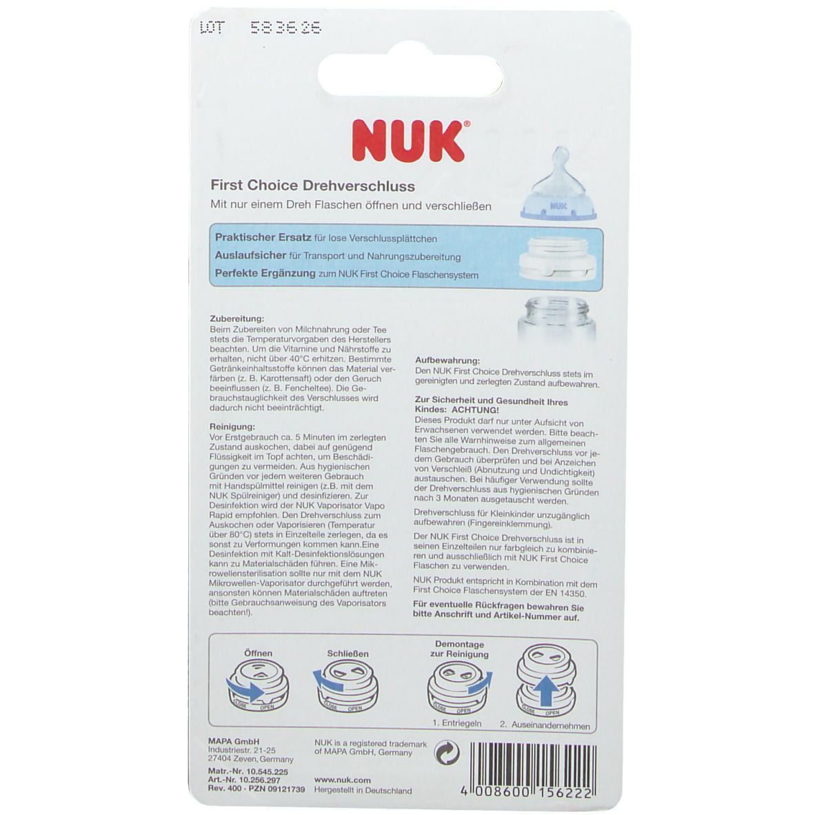 NUK First Choice Plus Drehverschluss für Babyflaschen