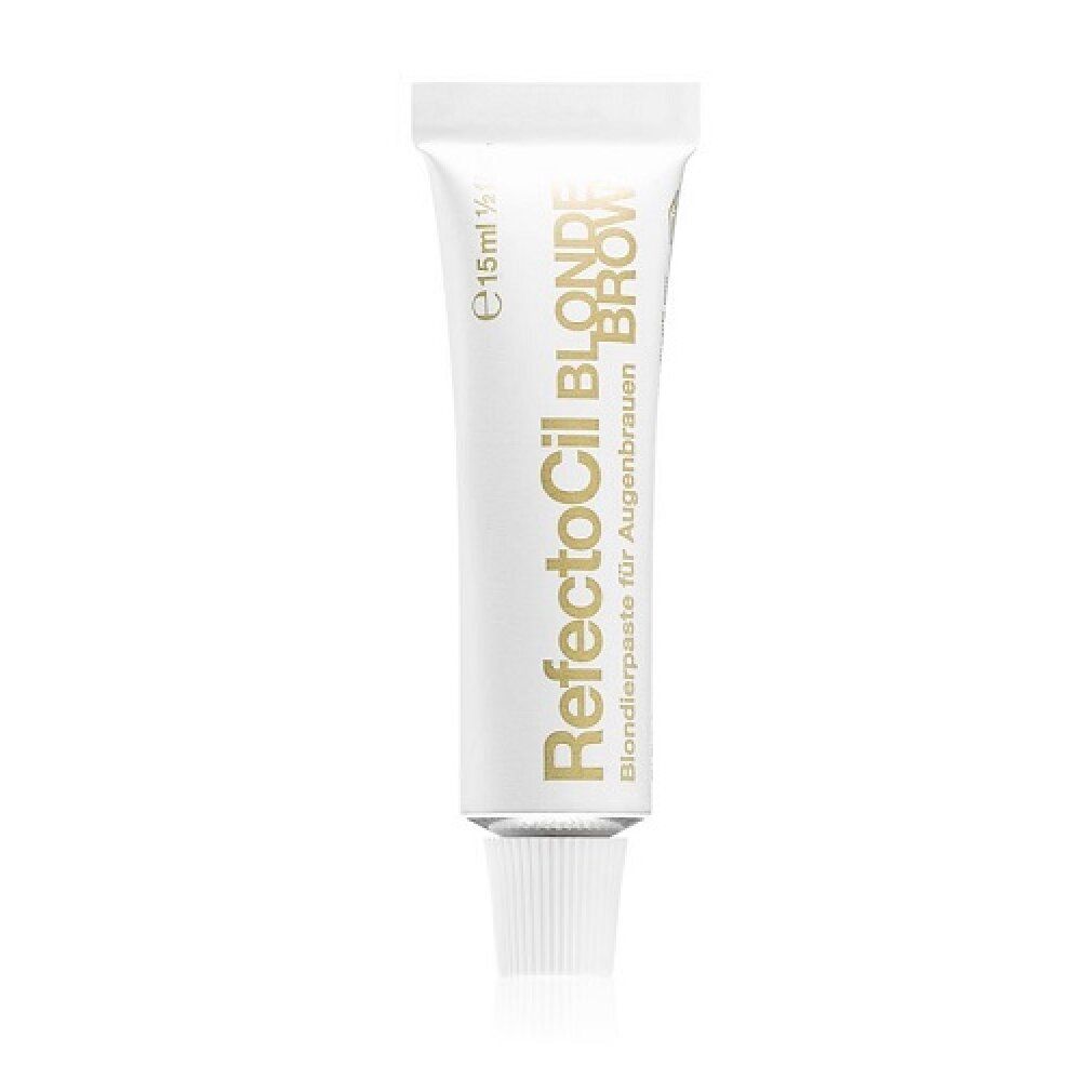 Tube RefectoCil Blondierpaste für Augenbrauen. Weißes Tube mit goldenem Schriftzug. Volumen: 15ml.
