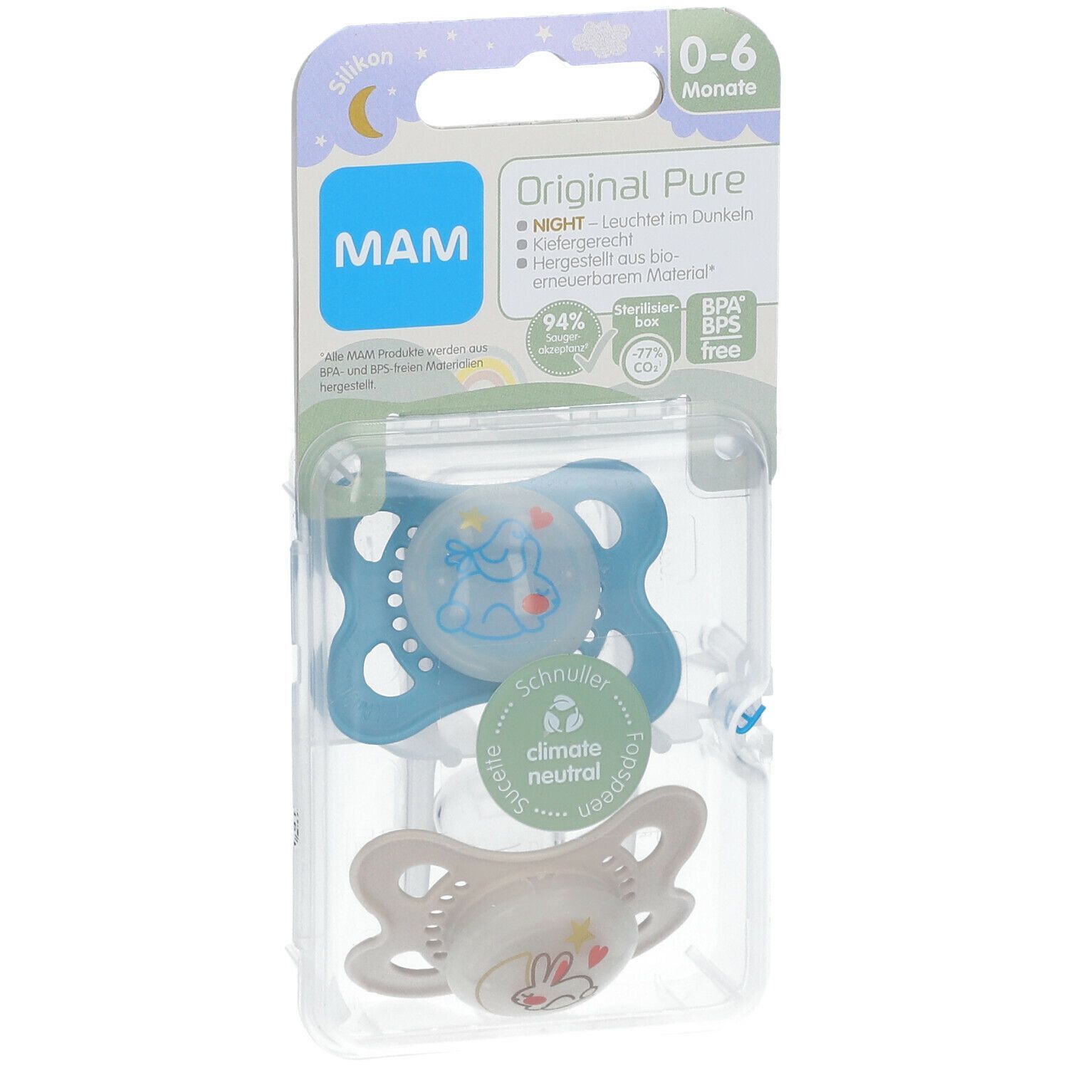 MAM Original Pure Night Silicone Tétines 0-6 (couleur au choix)