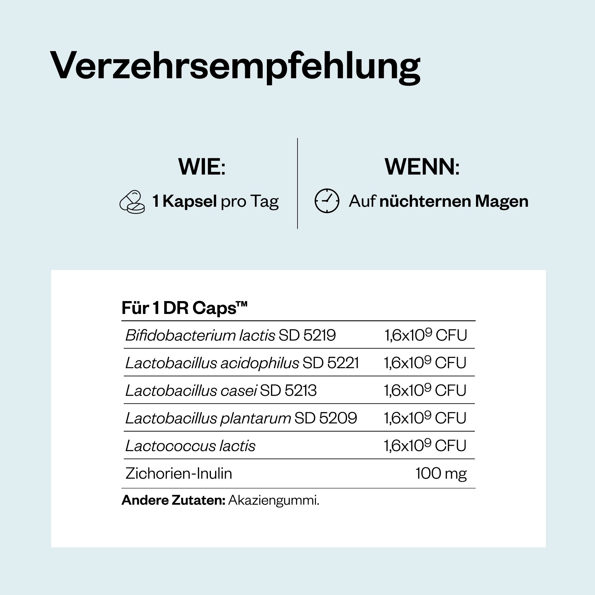 Werbebild mit "Probio Forte" und "SuperSmart" Schriftzug. Text über vegetarische und glutenfreie Eigenschaften.