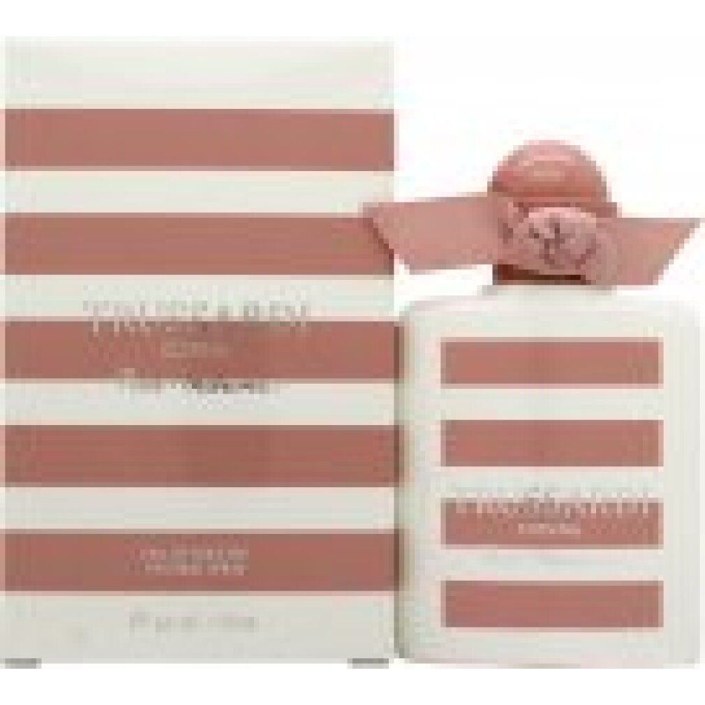 Flakon und Verpackung mit rosa Streifen. Aufschrift: Trussardi Donna Pink Marina. Mit Schleife.