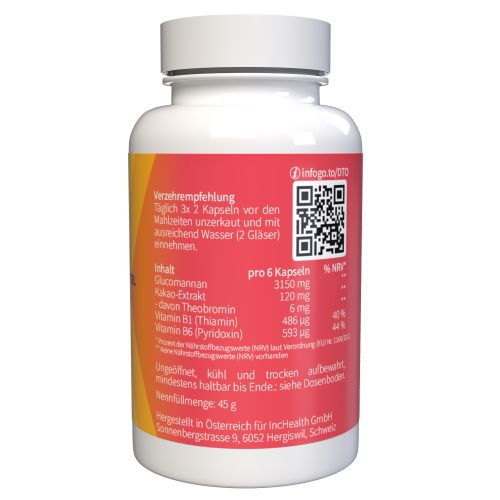 Rückseite der weißen "Dietoll"-Flasche. Etikett mit Nährwertangaben und QR-Code. Text in deutscher Sprache.