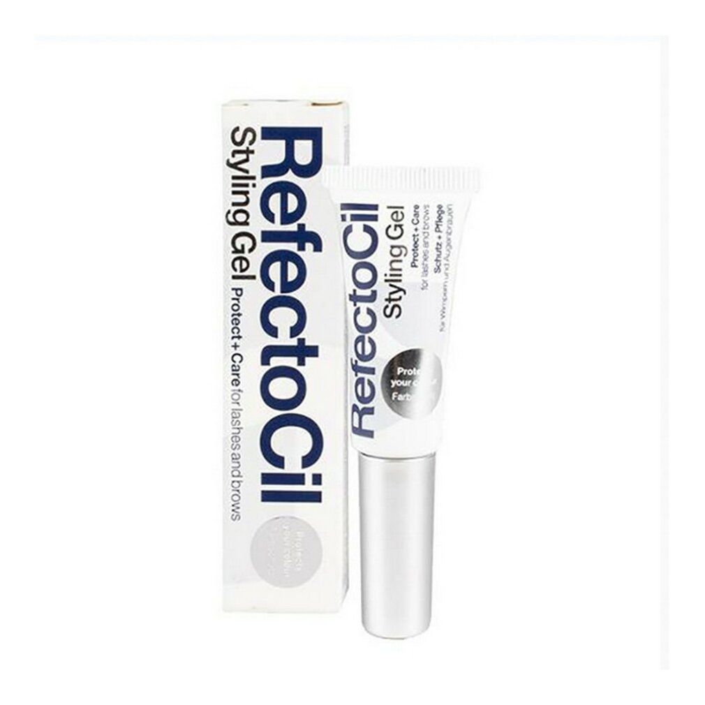 Produkt und Verpackung. Tube Styling Gel mit silberner Kappe und Karton. Für Wimpern & Brauen.
