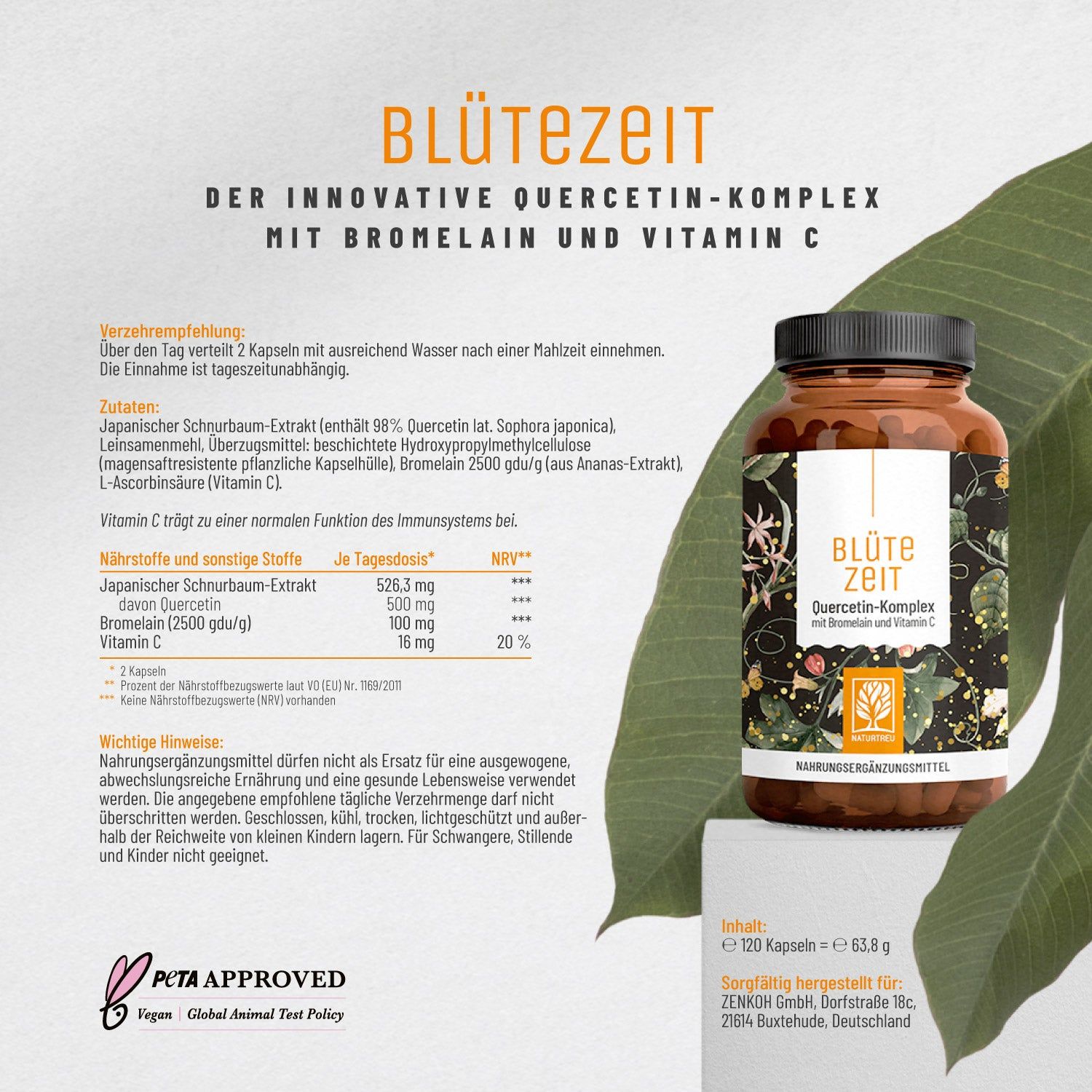Quercetin Komplex mit Bromelain - Blütezeit - NATURTREU®