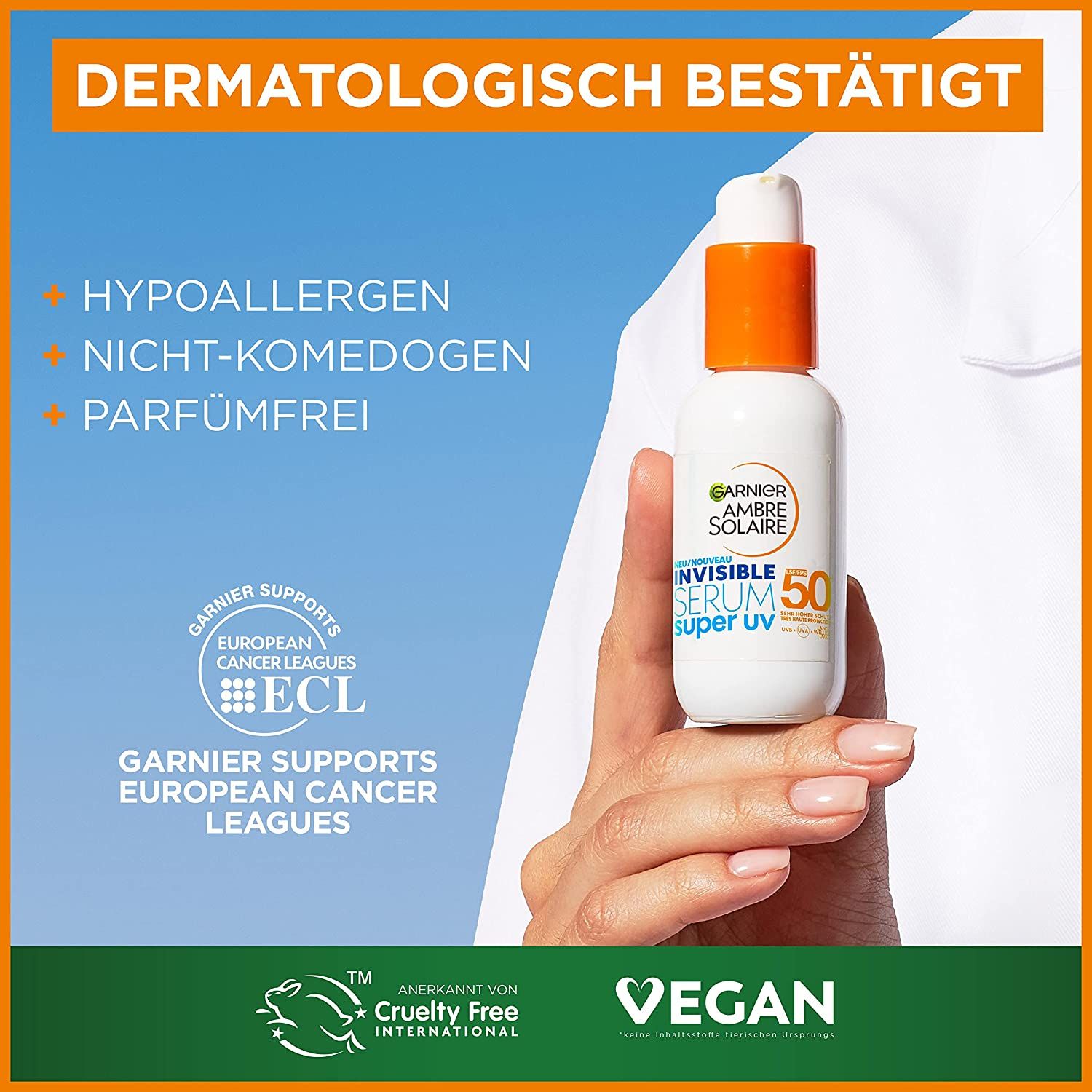Garnier Sérum avec facteur de protection solaire 50+, protection UVA et UVB, Pour tous les types de peau