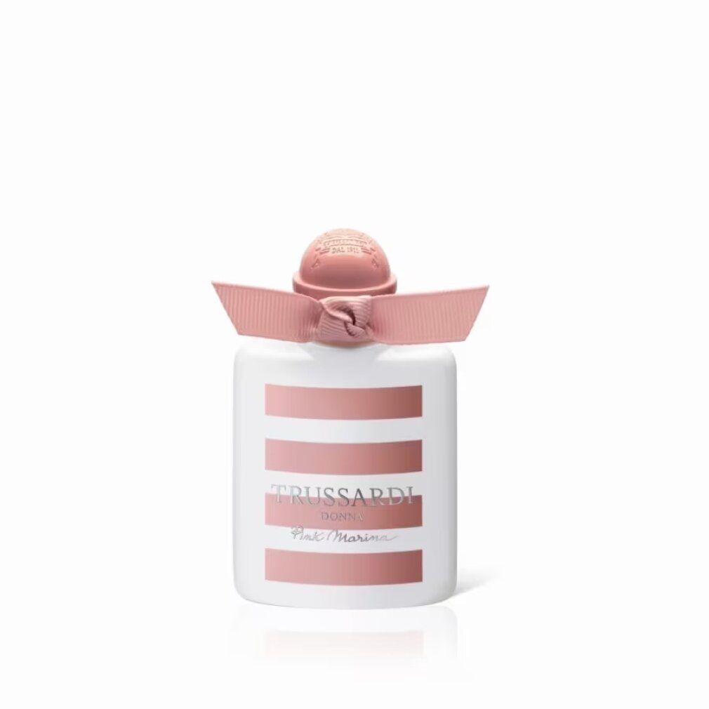Trussardi Donna Pink Marina Eau de Toilette Flakon mit rosa Schleife und Streifen.