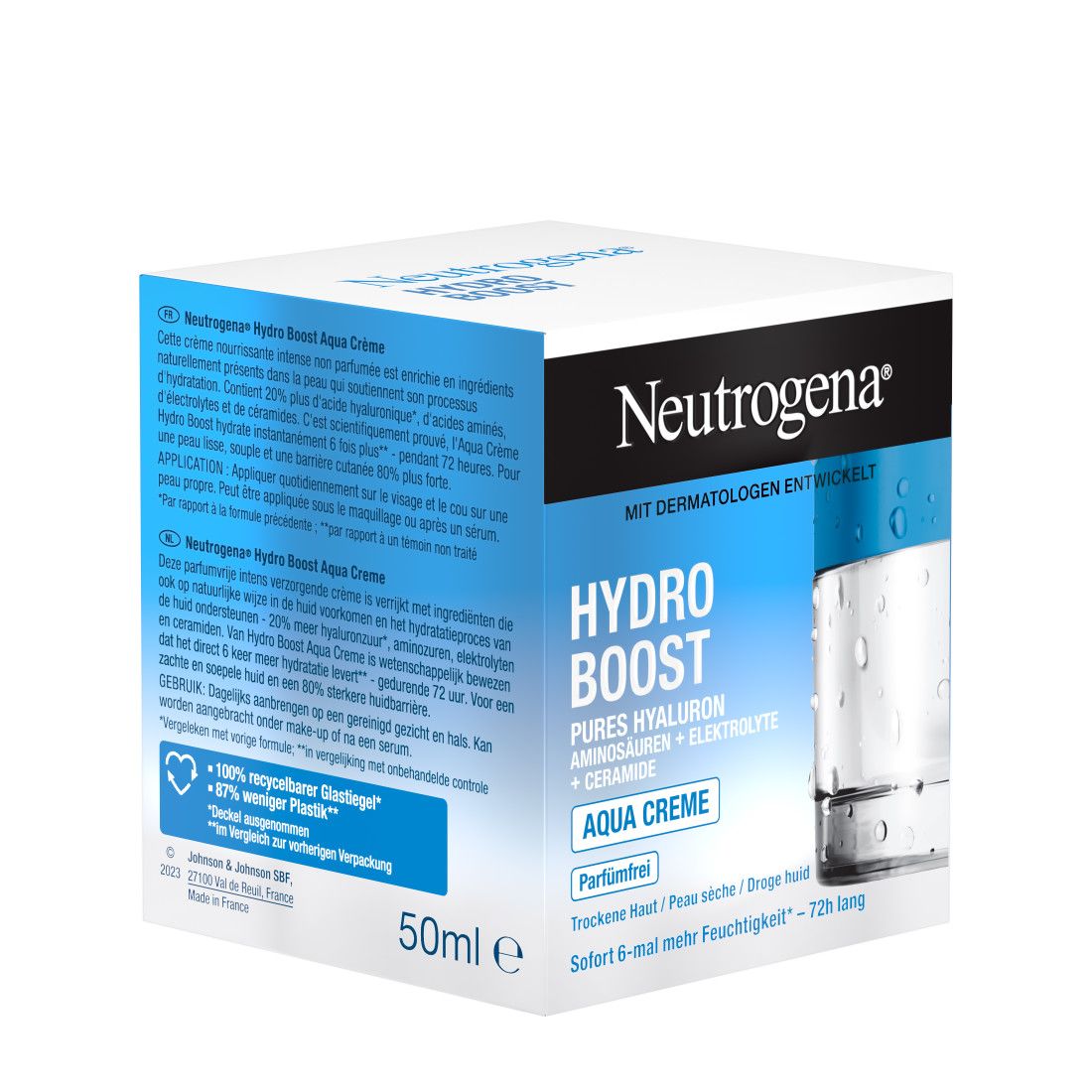 Rückseite der Verpackung. Text in Deutsch. Informationen zur Creme und Anwendung.