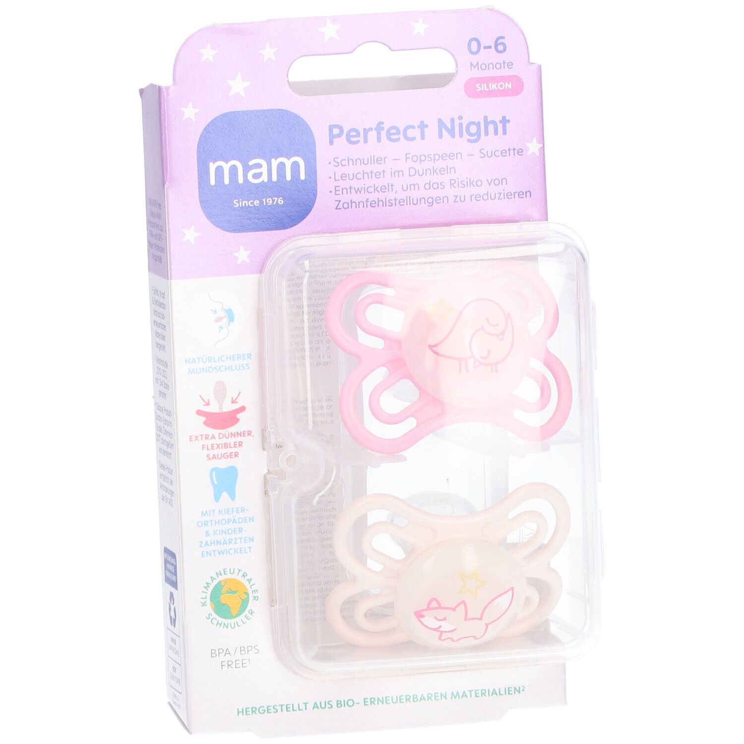 MAM Perfect Night Silikonschnuller 0-6 Monate, rosa/creme