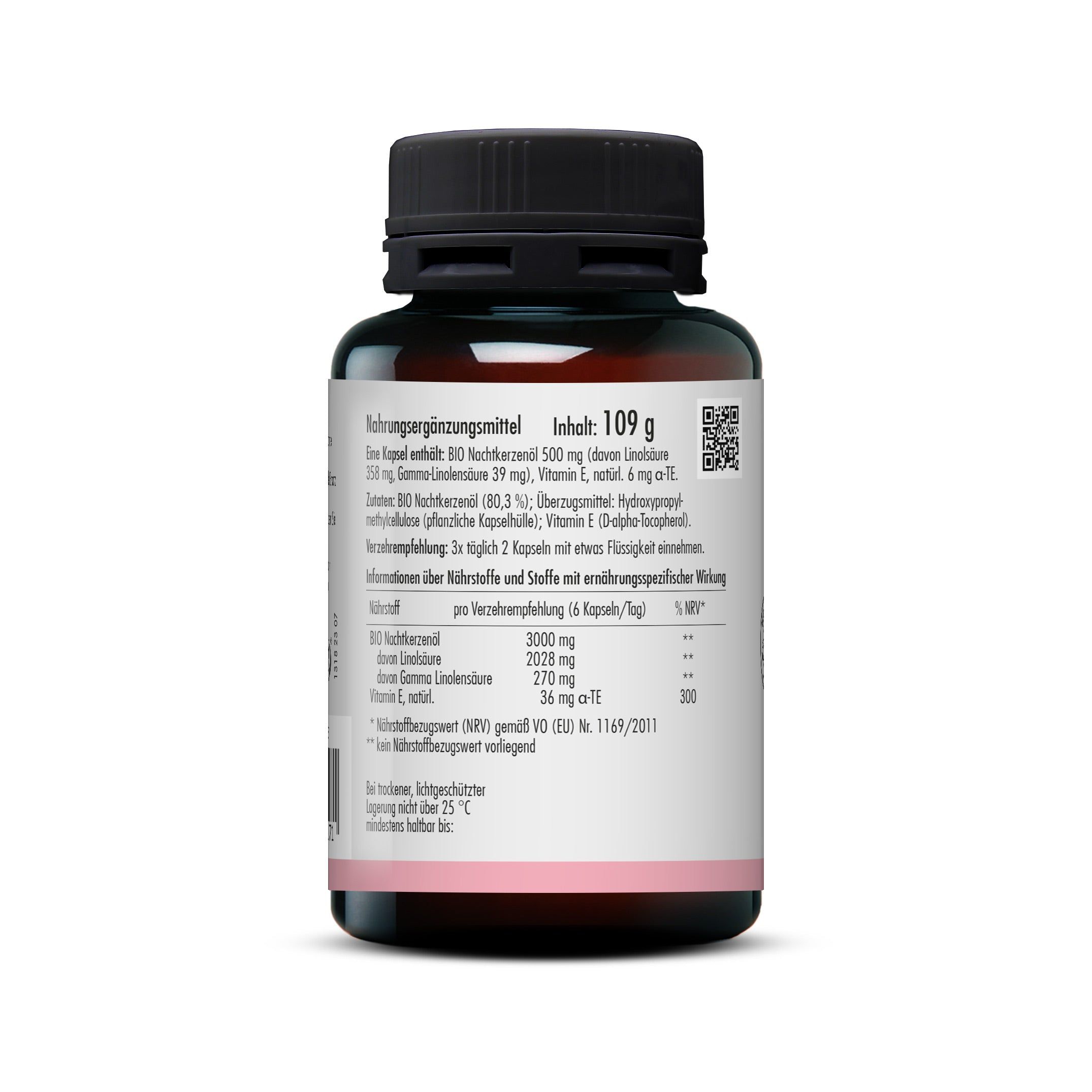 Dos d'un flacon de gélules. Inscription : informations nutritionnelles, ingrédients, 109 g. Marque : sovita.