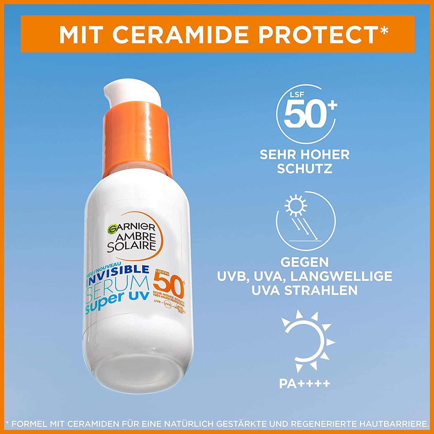 Garnier Sérum avec facteur de protection solaire 50+, protection UVA et UVB, Pour tous les types de peau