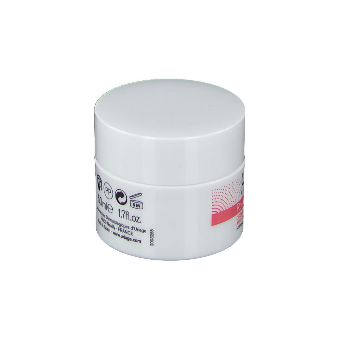 Pot blanc, dos avec texte et symboles. 50ml, 1.7 fl.oz. Fabriqué en France.