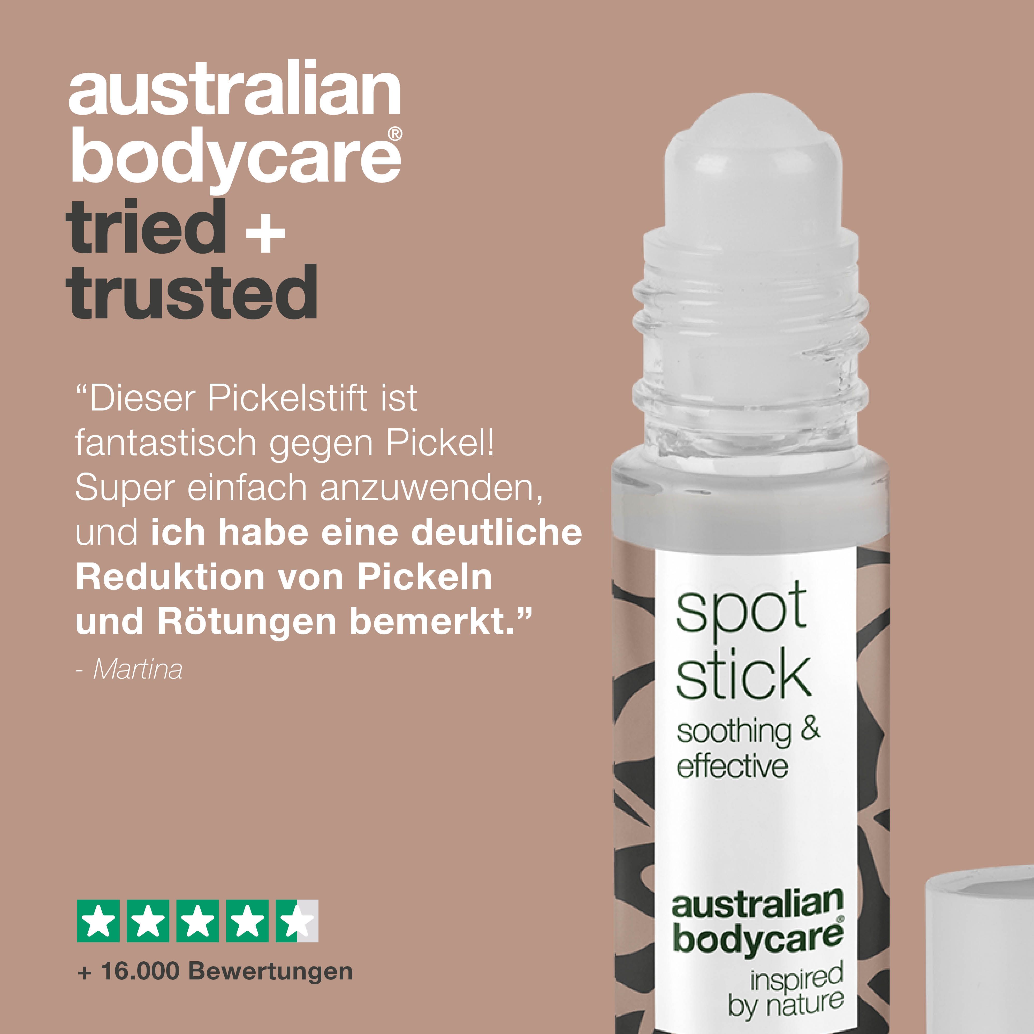 Mehrere Personen mit Produkten. Logo: Australian Bodycare. Text: Skincare since 1990.