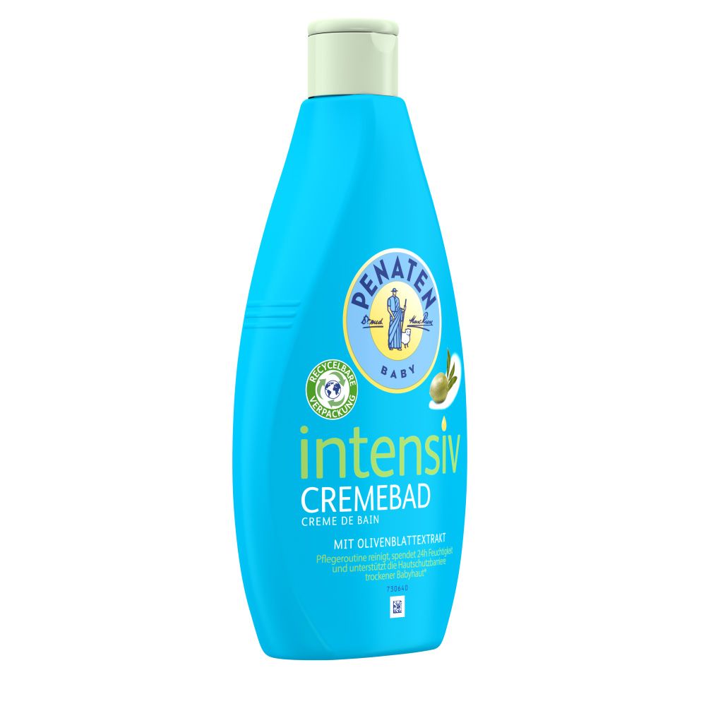 Blaue Flasche Penaten Baby Intensiv Cremebad. Mit Olivenblattextrakt. Cremebad.