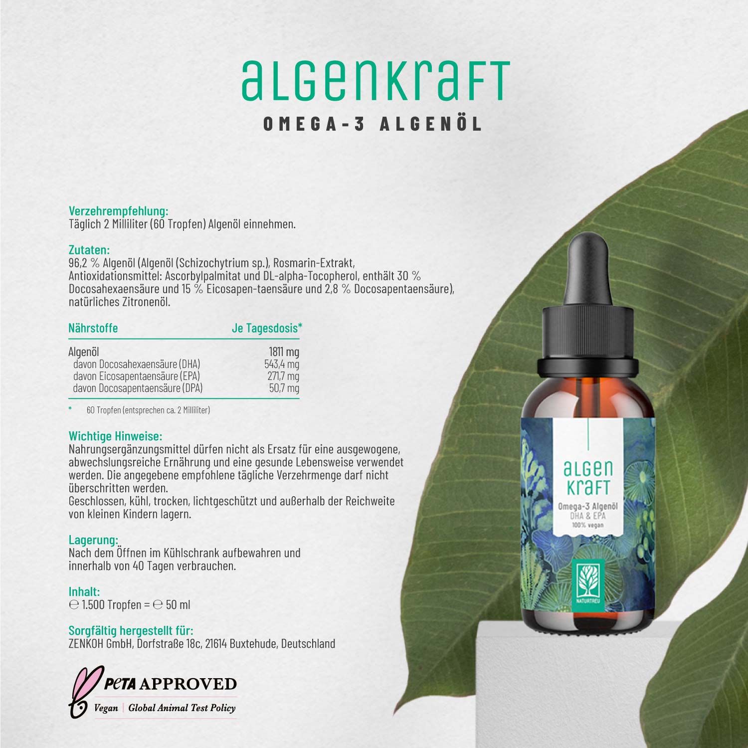 NATURTREU Algenkraft Omega-3 Algenöl